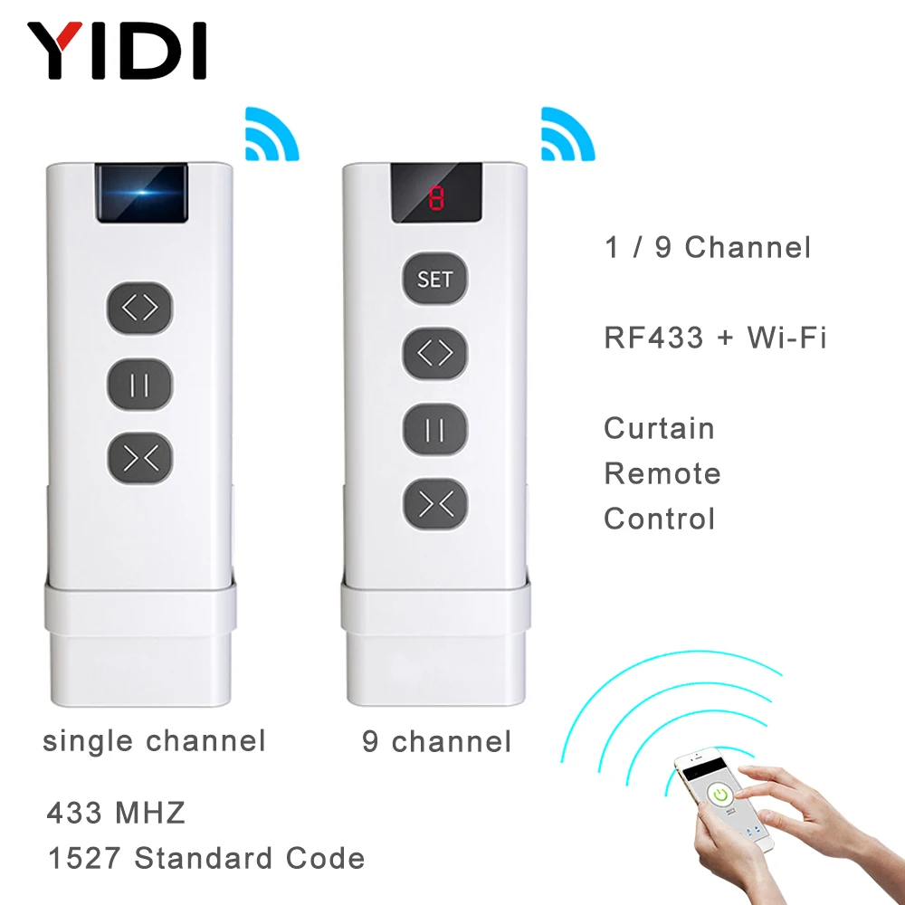 Ir Remote Module - Wifiカーテンとローラーブラインド用のリモコン,9 /1チャンネルrf433,バッテリー駆動カーテンアクセサリー,ワイヤレスリモコン