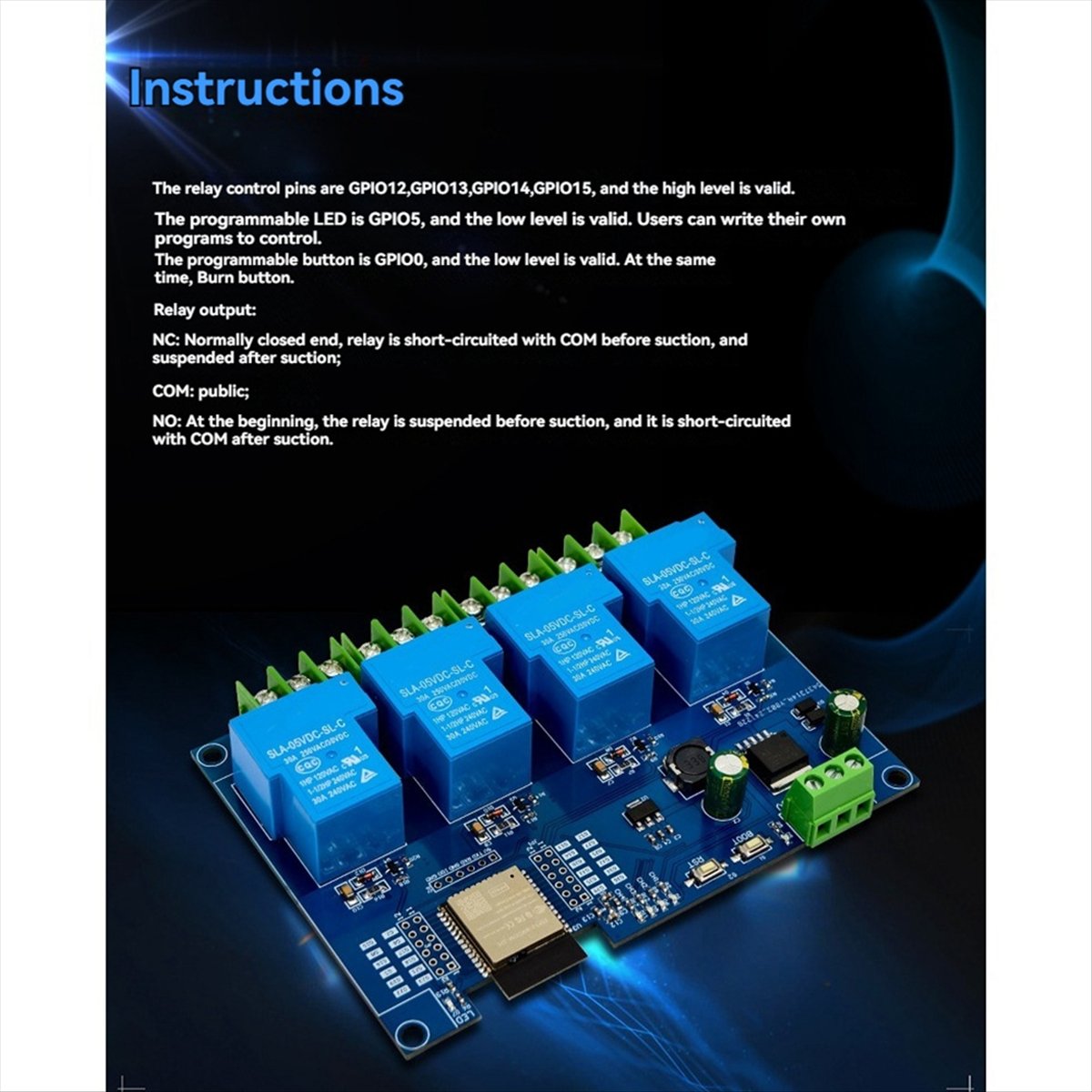 Relay Module 4 Channel - (AD11) 4チャンネルリレーモジュール 30A DC7-28/5V WIFI Bluetoothリレーモジュール