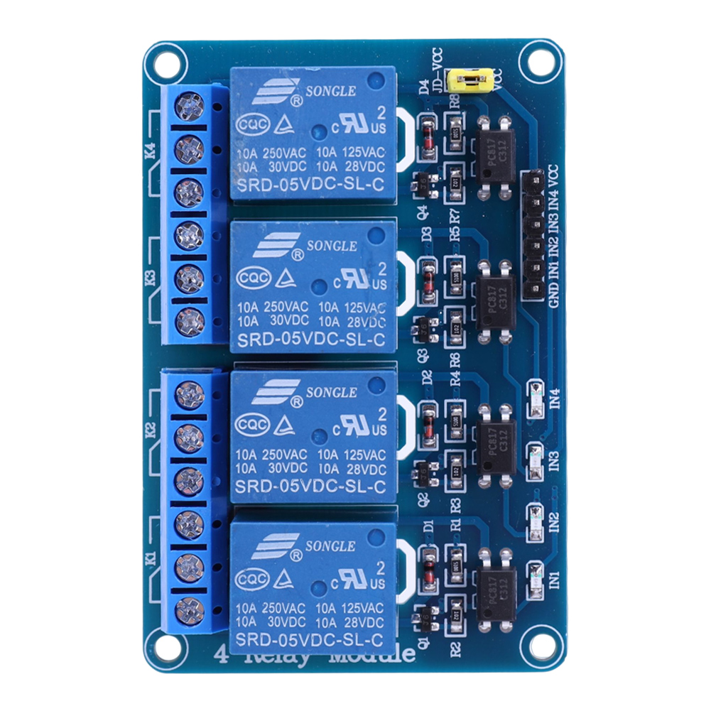 5V 12V 4チャンネルリレーボード、オプトカプラ付きリレ - Relay Module 4 Channel のレビューと価格