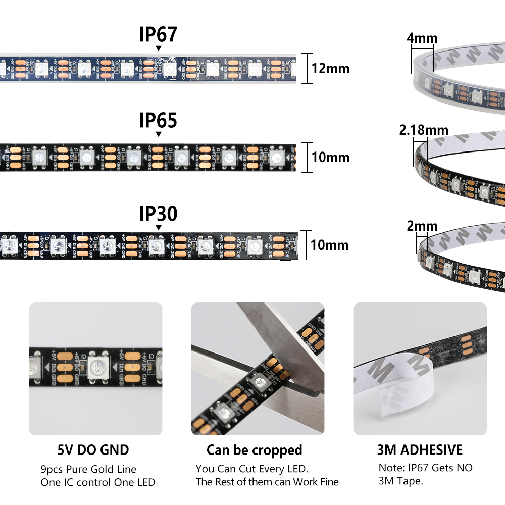 スマートピクセルRGBLEDストリップライトws2812b, - Ws2812B Strip 5V のレビューと価格